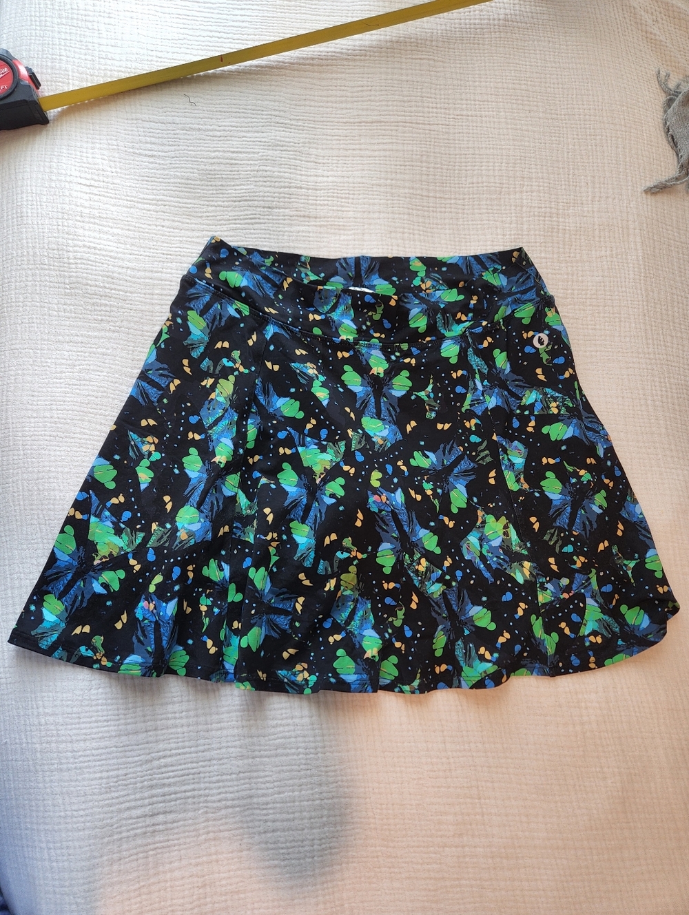 Dona Jo Black Floral Circle Skirt with Blue and Green Print